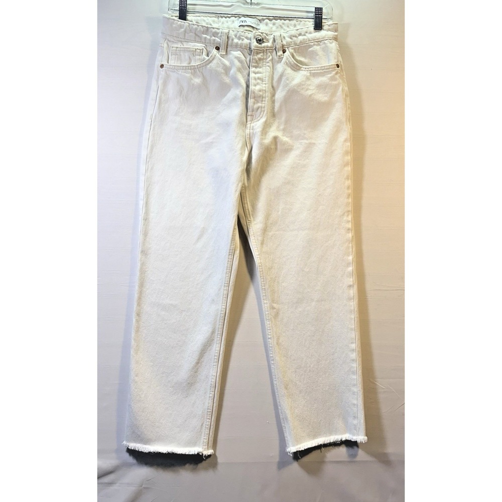 Zara womens Straight Leg High Rise White Denim‎ Jeans  casual travel work Size 8
